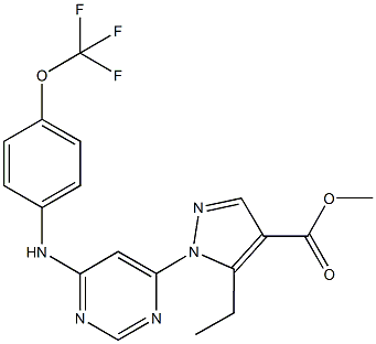 methyl 5-ethyl-1-{6-[4-(trifluoromethoxy)anilino]-4-pyrimidinyl}-1H-pyrazole-4-carboxylate Struktur