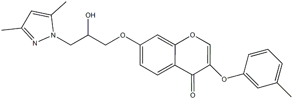 7-[3-(3,5-dimethyl-1H-pyrazol-1-yl)-2-hydroxypropoxy]-3-(3-methylphenoxy)-4H-chromen-4-one Struktur