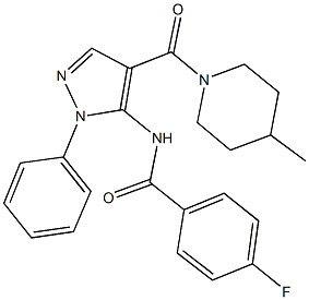 4-fluoro-N-{4-[(4-methyl-1-piperidinyl)carbonyl]-1-phenyl-1H-pyrazol-5-yl}benzamide Struktur