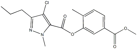 5-(methoxycarbonyl)-2-methylphenyl 4-chloro-1-methyl-3-propyl-1H-pyrazole-5-carboxylate Struktur