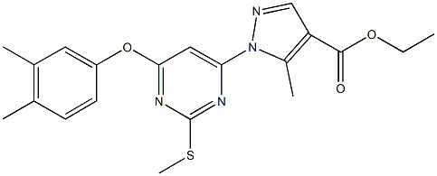 ethyl 1-[6-(3,4-dimethylphenoxy)-2-(methylsulfanyl)-4-pyrimidinyl]-5-methyl-1H-pyrazole-4-carboxylate Struktur