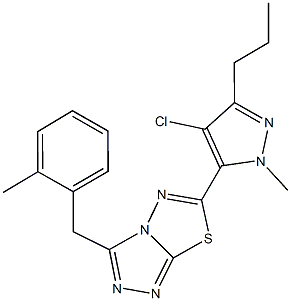 6-(4-chloro-1-methyl-3-propyl-1H-pyrazol-5-yl)-3-(2-methylbenzyl)[1,2,4]triazolo[3,4-b][1,3,4]thiadiazole Struktur