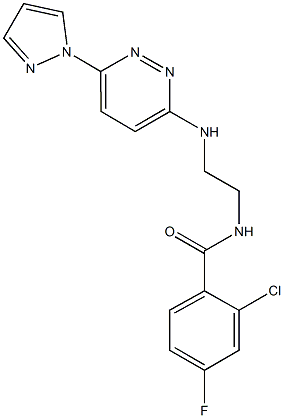 2-chloro-4-fluoro-N-(2-{[6-(1H-pyrazol-1-yl)-3-pyridazinyl]amino}ethyl)benzamide Struktur