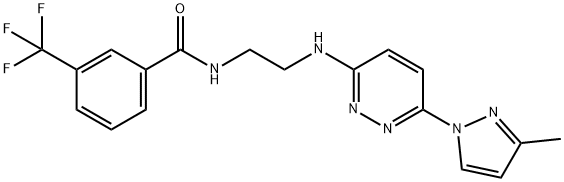 N-(2-{[6-(3-methyl-1H-pyrazol-1-yl)-3-pyridazinyl]amino}ethyl)-3-(trifluoromethyl)benzamide Struktur