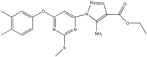 ethyl 5-amino-1-[6-(3,4-dimethylphenoxy)-2-(methylsulfanyl)-4-pyrimidinyl]-1H-pyrazole-4-carboxylate Struktur