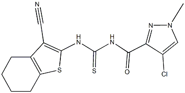 N-[(4-chloro-1-methyl-1H-pyrazol-3-yl)carbonyl]-N'-(3-cyano-4,5,6,7-tetrahydro-1-benzothien-2-yl)thiourea Struktur