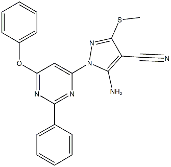 5-amino-3-(methylsulfanyl)-1-(6-phenoxy-2-phenyl-4-pyrimidinyl)-1H-pyrazole-4-carbonitrile Struktur