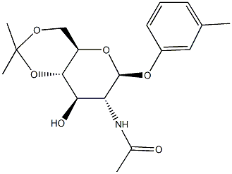 N-[8-hydroxy-2,2-dimethyl-6-(3-methylphenoxy)hexahydropyrano[3,2-d][1,3]dioxin-7-yl]acetamide Struktur