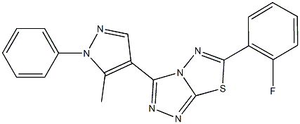 6-(2-fluorophenyl)-3-(5-methyl-1-phenyl-1H-pyrazol-4-yl)[1,2,4]triazolo[3,4-b][1,3,4]thiadiazole Struktur