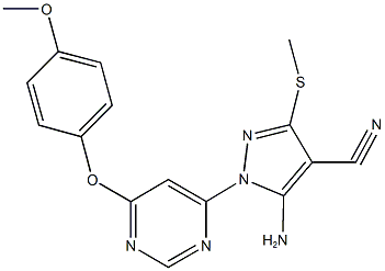 5-amino-1-[6-(4-methoxyphenoxy)-4-pyrimidinyl]-3-(methylsulfanyl)-1H-pyrazole-4-carbonitrile Struktur