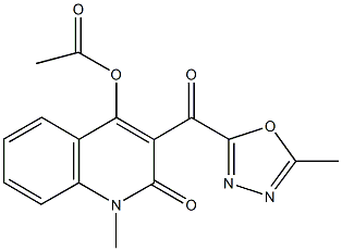 1-methyl-3-[(5-methyl-1,3,4-oxadiazol-2-yl)carbonyl]-2-oxo-1,2-dihydro-4-quinolinyl acetate Struktur