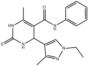 4-(1-ethyl-3-methyl-1H-pyrazol-4-yl)-6-methyl-N-phenyl-2-thioxo-1,2,3,4-tetrahydro-5-pyrimidinecarboxamide Struktur