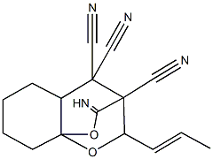 9-imino-12-(1-propenyl)-10,11-dioxatricyclo[6.2.2.0~1,6~]dodecane-7,7,8-tricarbonitrile Struktur