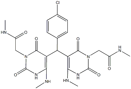 2-(5-[(4-chlorophenyl)(6-(methylamino)-3-[2-(methylamino)-2-oxoethyl]-2,4-dioxo-1,4-dihydro-5(2H)-pyrimidinyl)methyl]-4-(methylamino)-2,6-dioxo-3,6-dihydro-1(2H)-pyrimidinyl)-N-methylacetamide Struktur