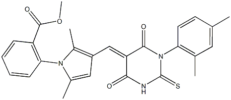 methyl 2-{3-[(1-(2,4-dimethylphenyl)-4,6-dioxo-2-thioxotetrahydro-5(2H)-pyrimidinylidene)methyl]-2,5-dimethyl-1H-pyrrol-1-yl}benzoate Struktur