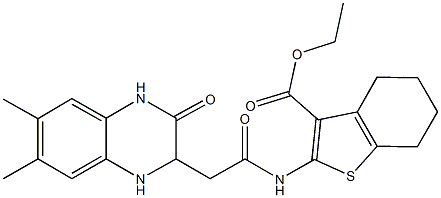 ethyl 2-{[(6,7-dimethyl-3-oxo-1,2,3,4-tetrahydro-2-quinoxalinyl)acetyl]amino}-4,5,6,7-tetrahydro-1-benzothiophene-3-carboxylate Struktur