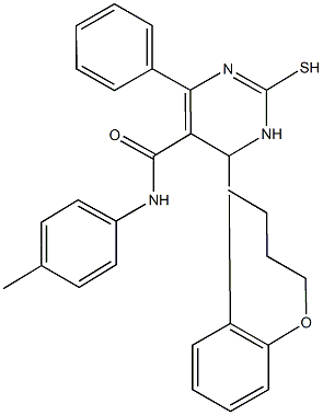 6-(2-butoxyphenyl)-N-(4-methylphenyl)-4-phenyl-2-sulfanyl-1,6-dihydro-5-pyrimidinecarboxamide Struktur