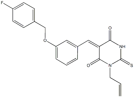 1-allyl-5-{3-[(4-fluorobenzyl)oxy]benzylidene}-2-thioxodihydro-4,6(1H,5H)-pyrimidinedione Struktur