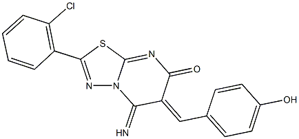 2-(2-chlorophenyl)-6-(4-hydroxybenzylidene)-5-imino-5,6-dihydro-7H-[1,3,4]thiadiazolo[3,2-a]pyrimidin-7-one Struktur