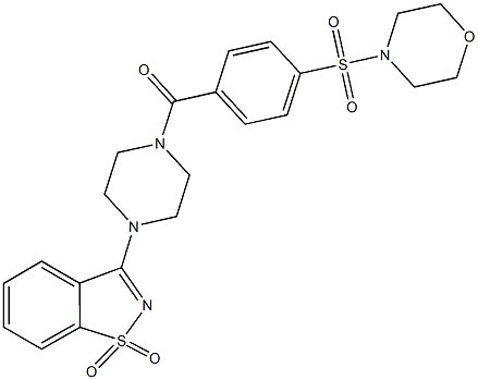 3-{4-[4-(4-morpholinylsulfonyl)benzoyl]-1-piperazinyl}-1,2-benzisothiazole 1,1-dioxide Struktur