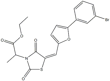 ethyl 2-(5-{[5-(3-bromophenyl)-2-furyl]methylene}-2,4-dioxo-1,3-thiazolidin-3-yl)propanoate Struktur