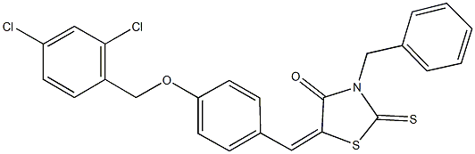 3-benzyl-5-{4-[(2,4-dichlorobenzyl)oxy]benzylidene}-2-thioxo-1,3-thiazolidin-4-one Struktur