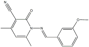 1-[(3-methoxybenzylidene)amino]-4,6-dimethyl-2-oxo-1,2-dihydropyridine-3-carbonitrile Struktur