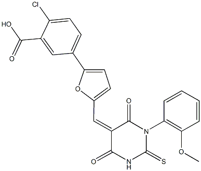 2-chloro-5-{5-[(1-(2-methoxyphenyl)-4,6-dioxo-2-thioxotetrahydro-5(2H)-pyrimidinylidene)methyl]-2-furyl}benzoic acid Struktur