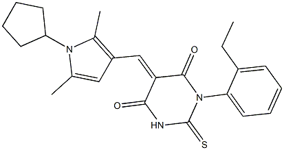 5-[(1-cyclopentyl-2,5-dimethyl-1H-pyrrol-3-yl)methylene]-1-(2-ethylphenyl)-2-thioxodihydro-4,6(1H,5H)-pyrimidinedione Struktur