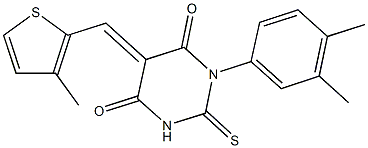 1-(3,4-dimethylphenyl)-5-[(3-methyl-2-thienyl)methylene]-2-thioxodihydro-4,6(1H,5H)-pyrimidinedione Struktur