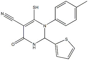 1-(4-methylphenyl)-4-oxo-6-sulfanyl-2-(2-thienyl)-1,2,3,4-tetrahydro-5-pyrimidinecarbonitrile Struktur