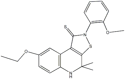 8-ethoxy-2-(2-methoxyphenyl)-4,4-dimethyl-4,5-dihydroisothiazolo[5,4-c]quinoline-1(2H)-thione Struktur