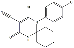 1-(4-chlorophenyl)-4-oxo-2-sulfanyl-1,5-diazaspiro[5.5]undec-2-ene-3-carbonitrile Struktur