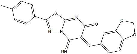 6-(1,3-benzodioxol-5-ylmethylene)-5-imino-2-(4-methylphenyl)-5,6-dihydro-7H-[1,3,4]thiadiazolo[3,2-a]pyrimidin-7-one Struktur