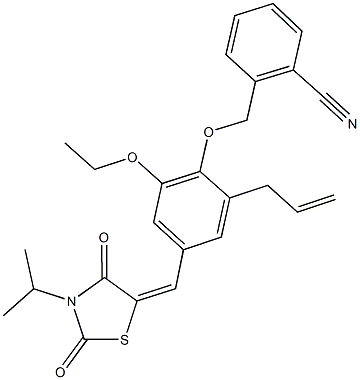 2-({2-allyl-6-ethoxy-4-[(3-isopropyl-2,4-dioxo-1,3-thiazolidin-5-ylidene)methyl]phenoxy}methyl)benzonitrile Struktur