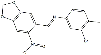 3-bromo-4-methyl-N-[(6-nitro-1,3-benzodioxol-5-yl)methylene]aniline Struktur