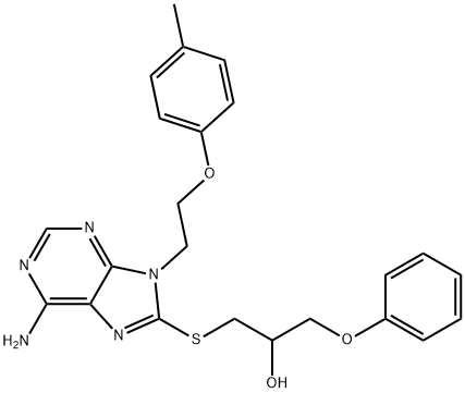 1-({6-amino-9-[2-(4-methylphenoxy)ethyl]-9H-purin-8-yl}sulfanyl)-3-phenoxy-2-propanol Struktur