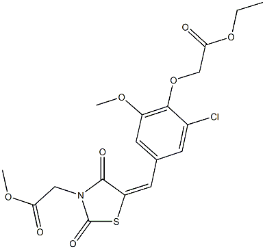 methyl {5-[3-chloro-4-(2-ethoxy-2-oxoethoxy)-5-methoxybenzylidene]-2,4-dioxo-1,3-thiazolidin-3-yl}acetate Struktur