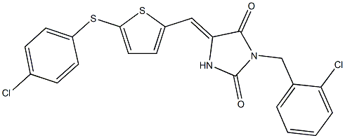 3-(2-chlorobenzyl)-5-({5-[(4-chlorophenyl)sulfanyl]thien-2-yl}methylene)imidazolidine-2,4-dione Struktur