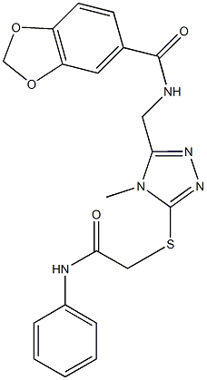 N-({5-[(2-anilino-2-oxoethyl)sulfanyl]-4-methyl-4H-1,2,4-triazol-3-yl}methyl)-1,3-benzodioxole-5-carboxamide Struktur