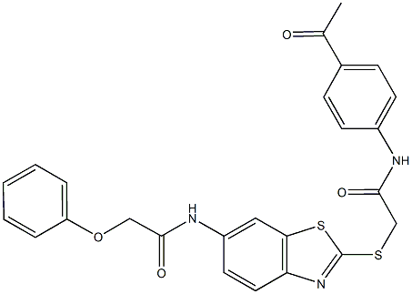 N-(2-{[2-(4-acetylanilino)-2-oxoethyl]sulfanyl}-1,3-benzothiazol-6-yl)-2-phenoxyacetamide Struktur