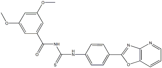 N-(3,5-dimethoxybenzoyl)-N'-(4-[1,3]oxazolo[4,5-b]pyridin-2-ylphenyl)thiourea Struktur