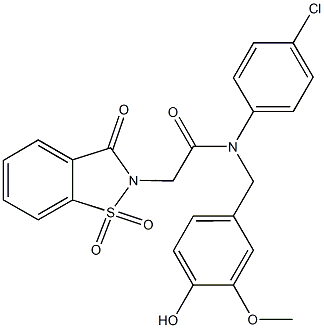 N-(4-chlorophenyl)-2-(1,1-dioxido-3-oxo-1,2-benzisothiazol-2(3H)-yl)-N-(4-hydroxy-3-methoxybenzyl)acetamide Struktur