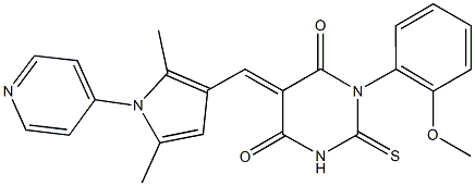 5-{[2,5-dimethyl-1-(4-pyridinyl)-1H-pyrrol-3-yl]methylene}-1-(2-methoxyphenyl)-2-thioxodihydro-4,6(1H,5H)-pyrimidinedione Struktur