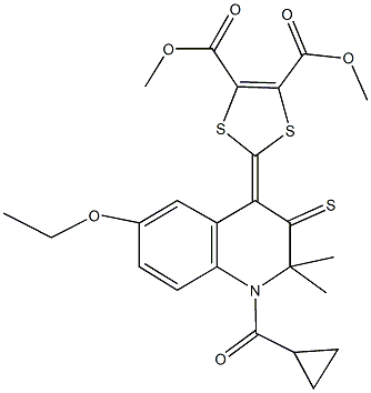 dimethyl 2-(1-(cyclopropylcarbonyl)-6-ethoxy-2,2-dimethyl-3-thioxo-2,3-dihydro-4(1H)-quinolinylidene)-1,3-dithiole-4,5-dicarboxylate Struktur