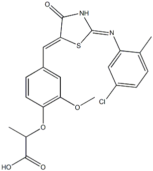 2-[4-({2-[(5-chloro-2-methylphenyl)imino]-4-oxo-1,3-thiazolidin-5-ylidene}methyl)-2-methoxyphenoxy]propanoic acid Struktur