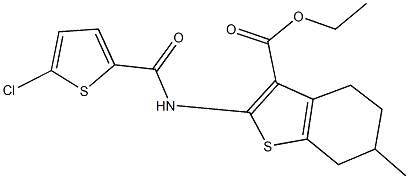 ethyl 2-{[(5-chloro-2-thienyl)carbonyl]amino}-6-methyl-4,5,6,7-tetrahydro-1-benzothiophene-3-carboxylate Struktur