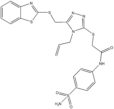 2-({4-allyl-5-[(1,3-benzothiazol-2-ylsulfanyl)methyl]-4H-1,2,4-triazol-3-yl}sulfanyl)-N-[4-(aminosulfonyl)phenyl]acetamide Struktur