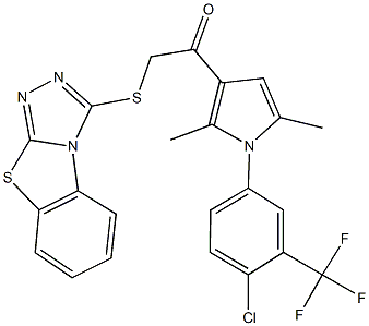 1-{1-[4-chloro-3-(trifluoromethyl)phenyl]-2,5-dimethyl-1H-pyrrol-3-yl}-2-([1,2,4]triazolo[3,4-b][1,3]benzothiazol-3-ylsulfanyl)ethanone Struktur