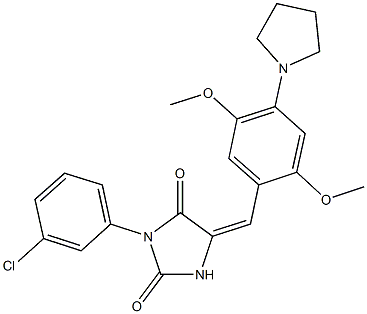 3-(3-chlorophenyl)-5-[2,5-dimethoxy-4-(1-pyrrolidinyl)benzylidene]-2,4-imidazolidinedione Struktur